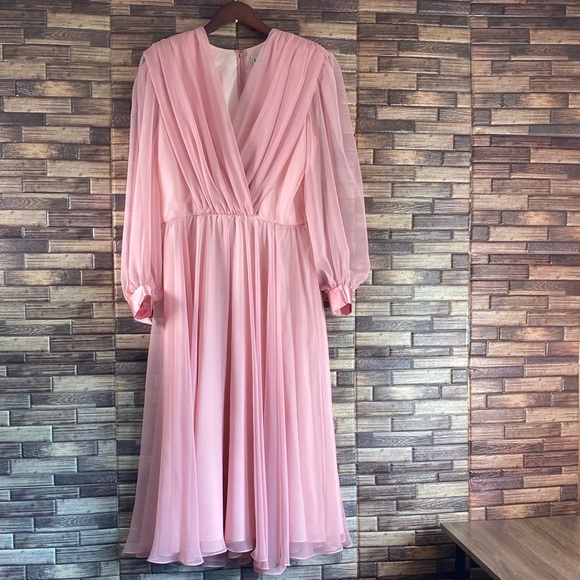 Vintage Pink Chiffon Dress by Nah Nah Collection Size 14 - Picture 1 of 8